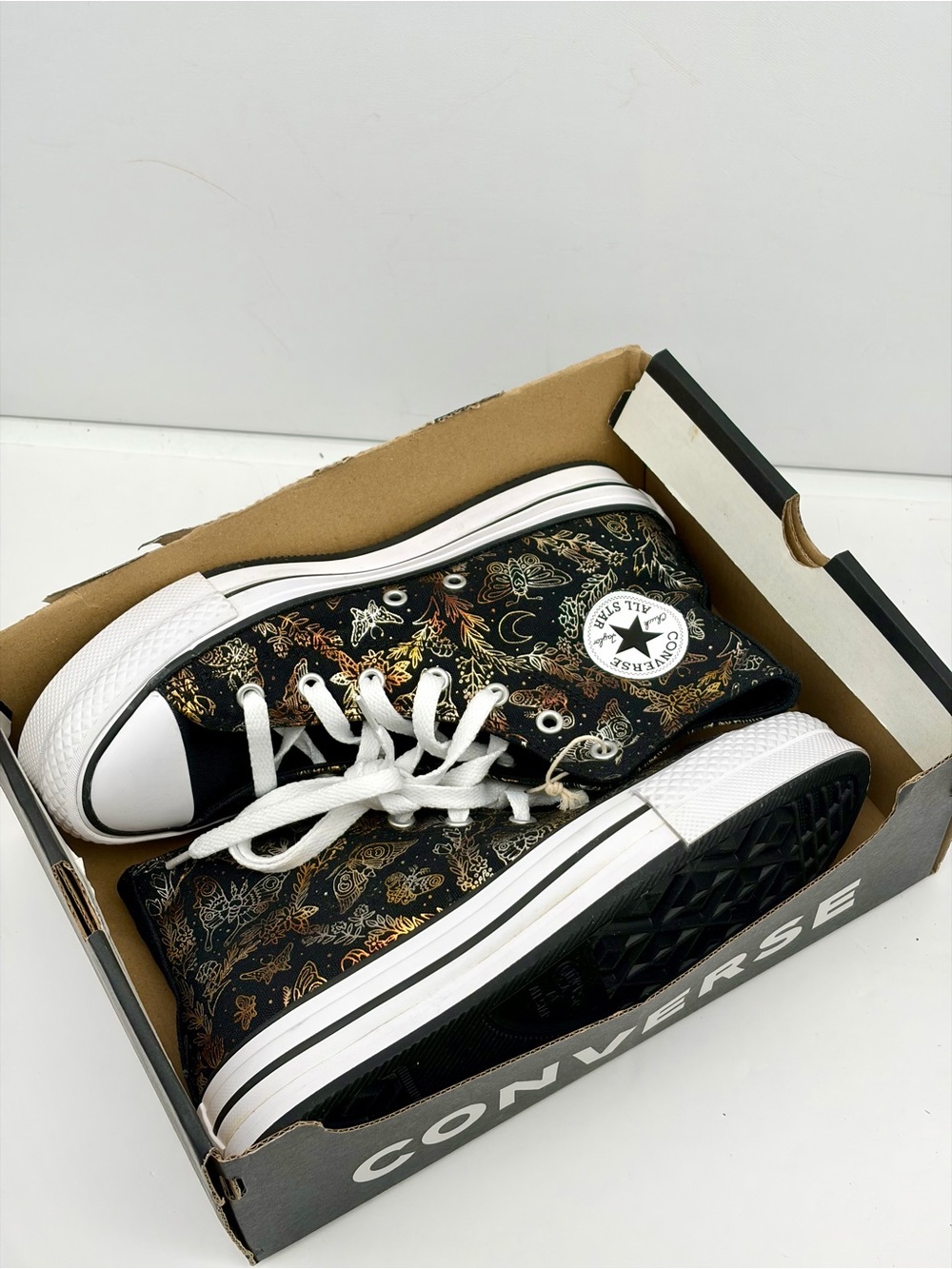 Converse Black High-Top All Star Sneakers with Gold Butterfly Print - Picture 9 of 11
